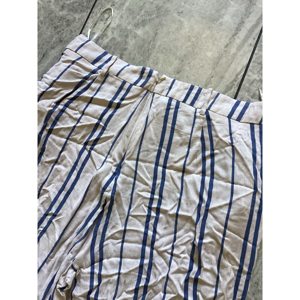Lucy Paris Blue Beige Striped Wide Leg Pants M - Picture 4 of 7